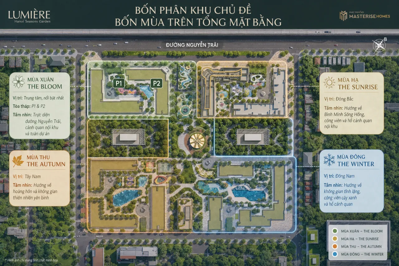 Bốn phân khu chủ đề bốn mùa trên tổng mặt bằng