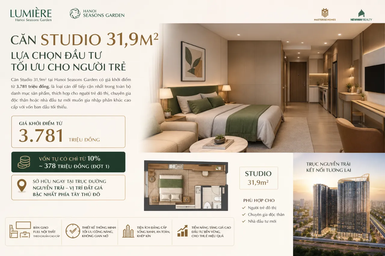Căn Studio 31,9m²: Lựa chọn đầu tư tối ưu cho người trẻ