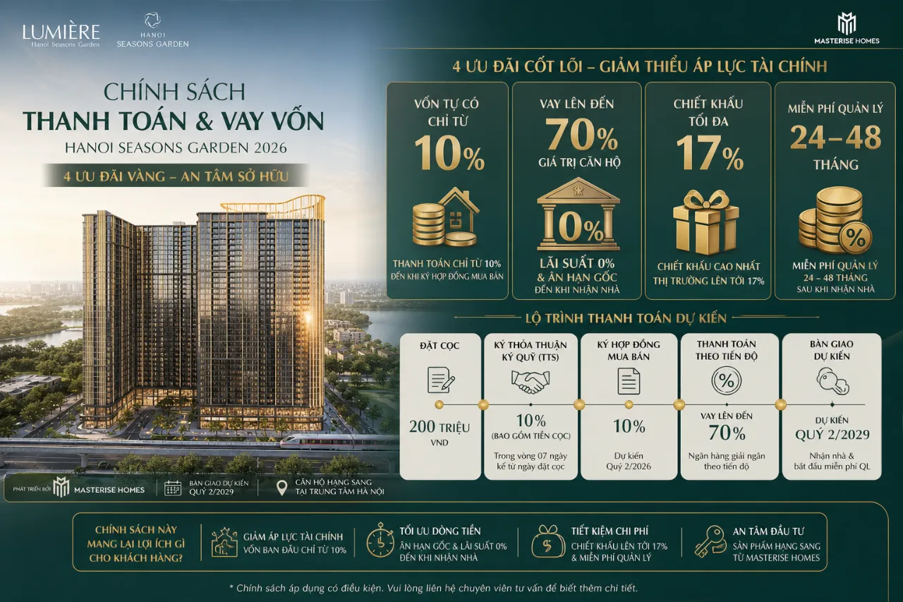 Chính sách thanh toán và vay vốn Hanoi Seasons Garden 2026 có những ưu đãi gì?