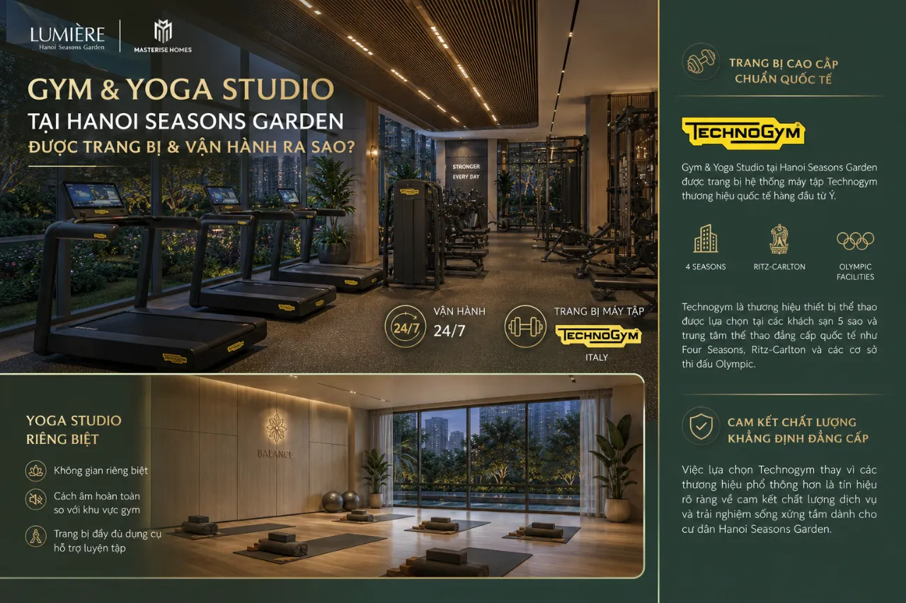 Gym & Yoga Studio tại Hanoi Seasons Garden được trang bị và vận hành ra sao?