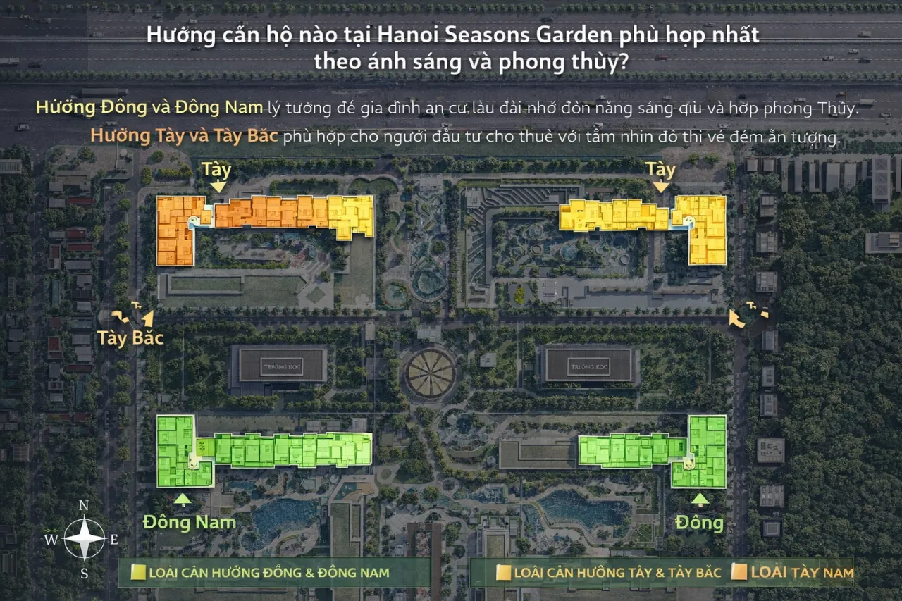 Hướng căn hộ nào tại Hanoi Seasons Garden phù hợp nhất theo ánh sáng và phong thủy?