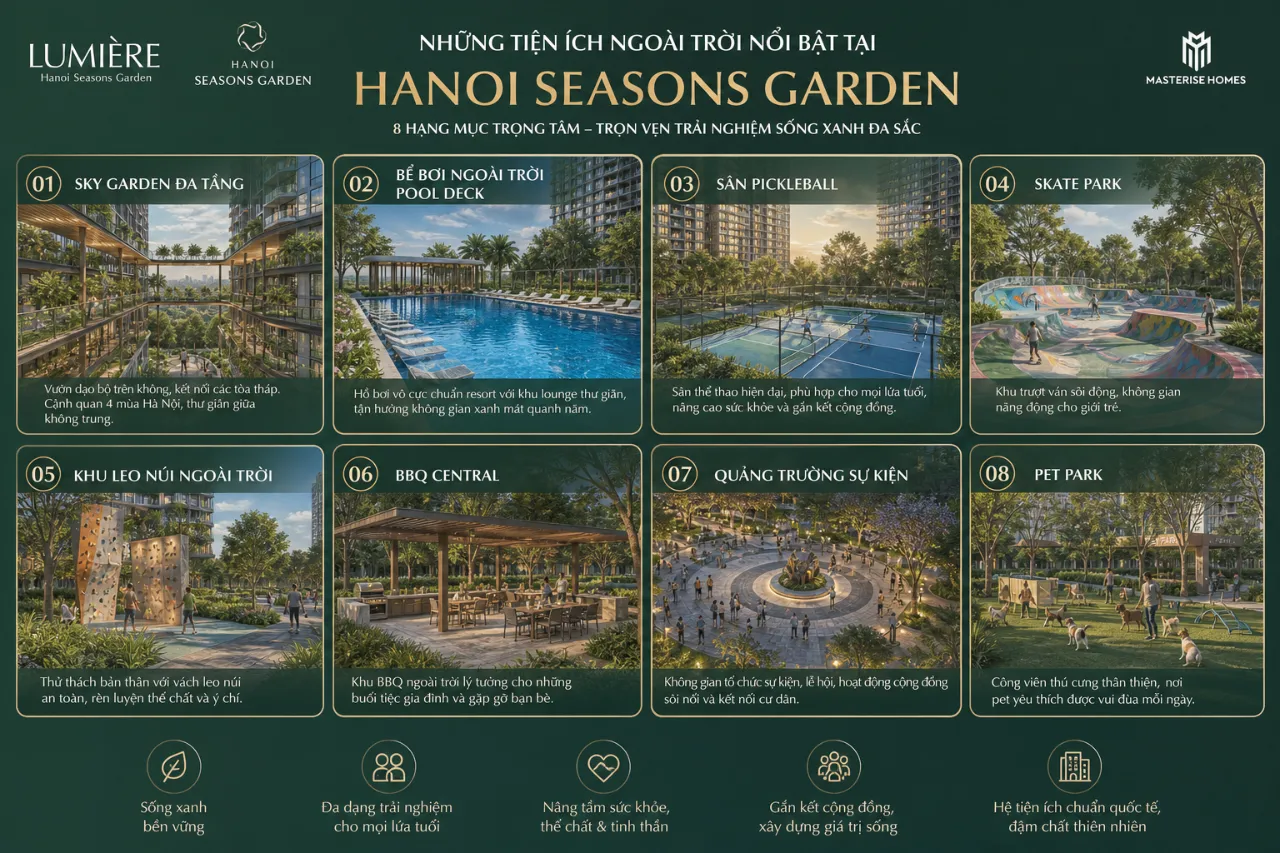 Những tiện ích ngoài trời nào nổi bật tại Hanoi Seasons Garden?