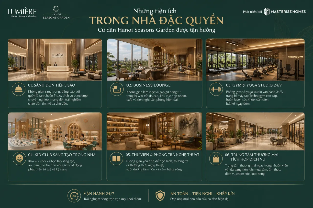 Những tiện ích trong nhà đặc quyền nào cư dân Hanoi Seasons Garden được tận hưởng?